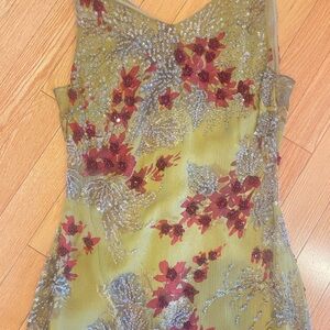 Badgley Mischka Evening Gown in a beautiful Rich Chartreuse Base & Red Accents